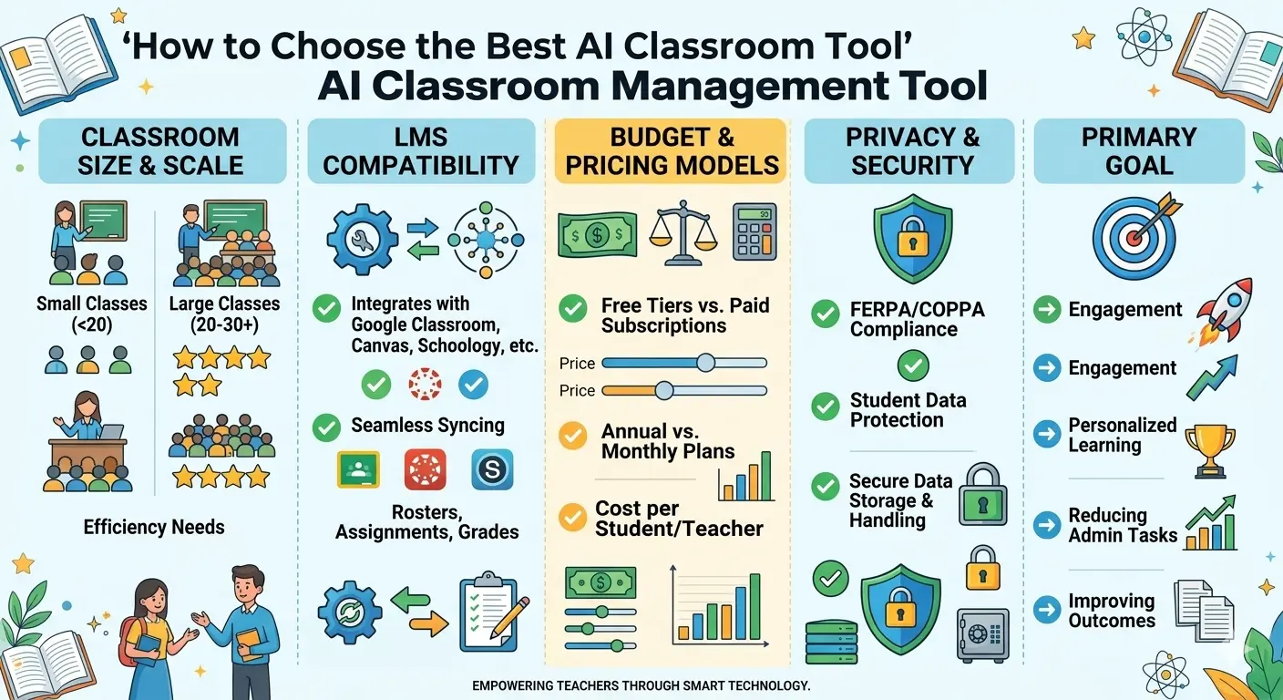 How to choose the best AI classroom management tool infographic for teachers