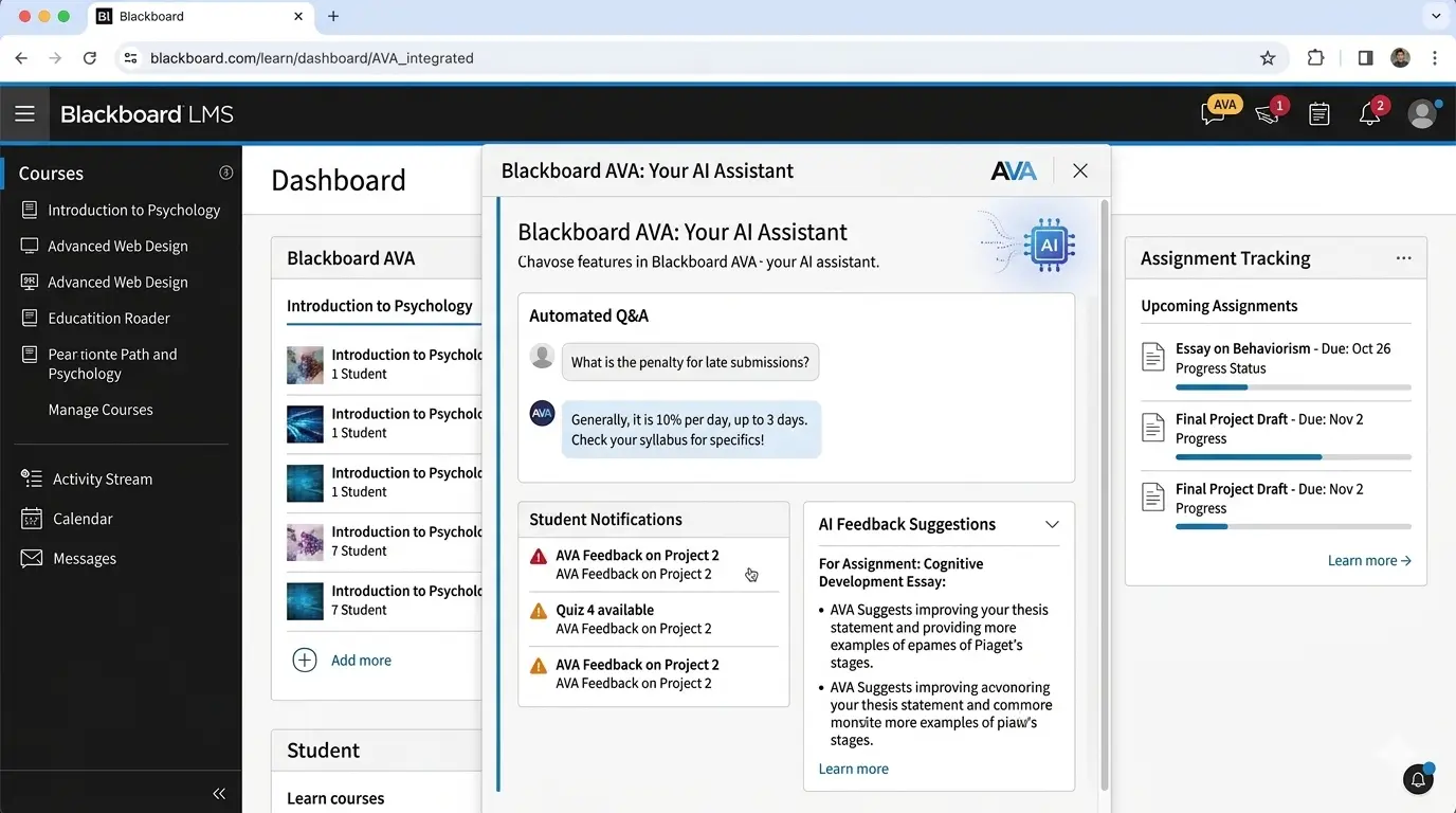 Blackboard Anthology Virtual Assistant AVA AI tool for automated student support