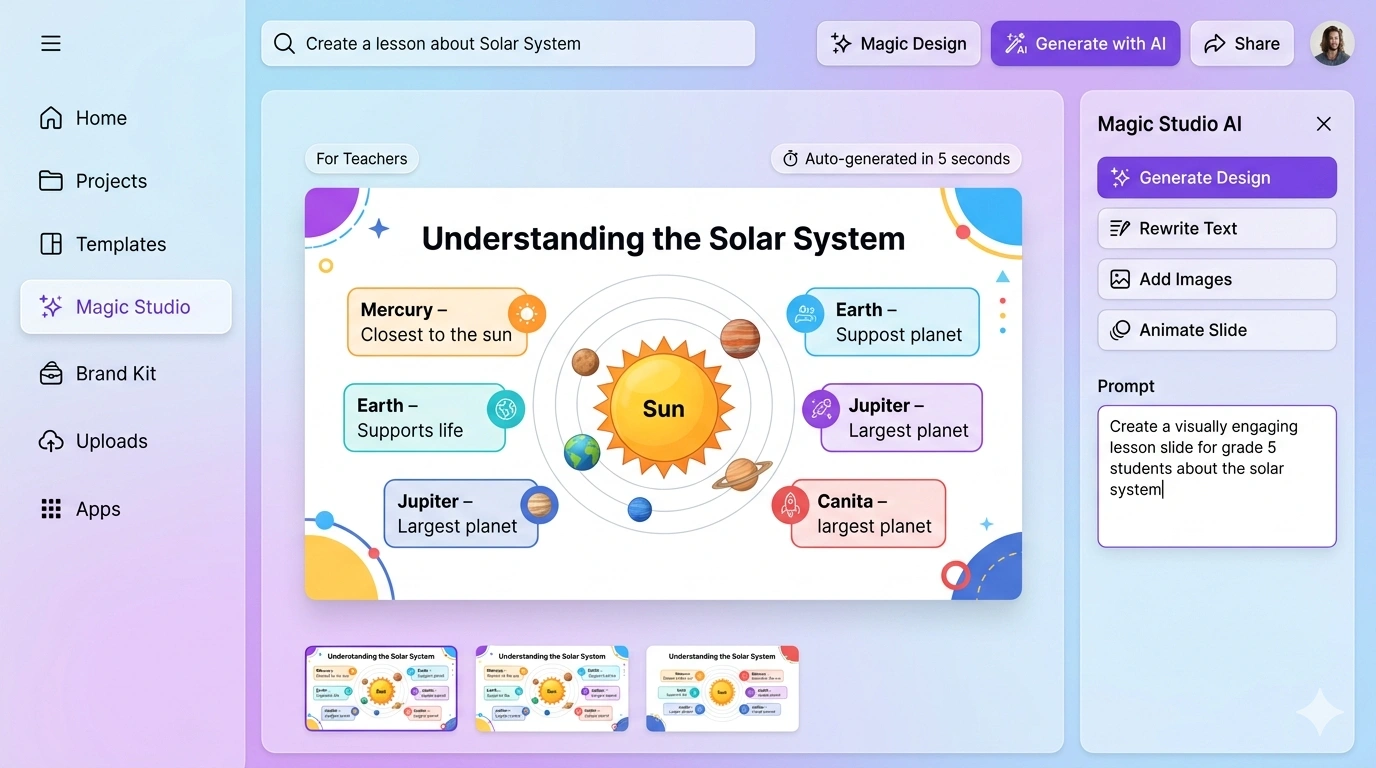 Canva Magic Studio – Best for Visual Lesson Creation