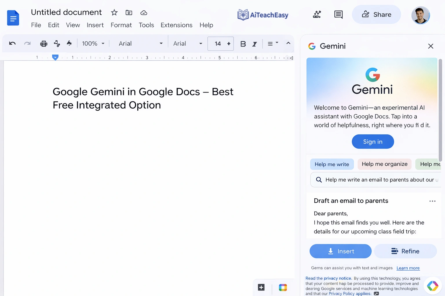 Google Gemini in Google Docs – Best Free Integrated Option