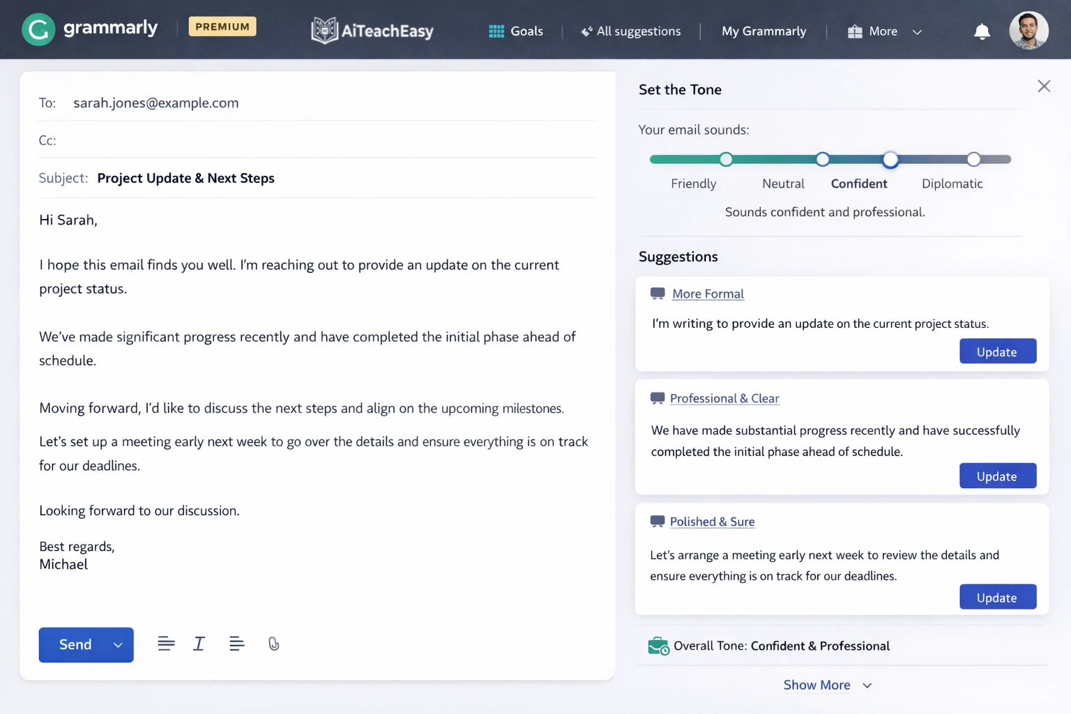 Grammarly Premium – Best for Professional Tone Optimization