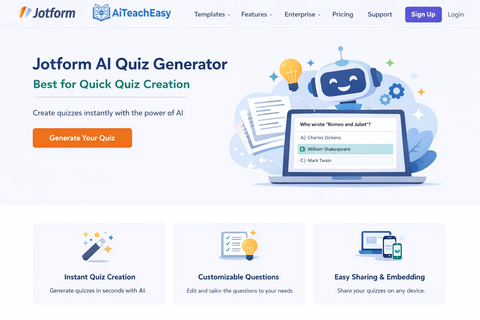 Jotform AI Quiz Generator – Best for Quick Quiz Creation
