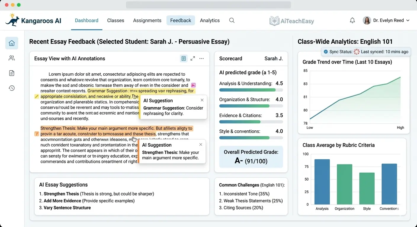 Kangaroos AI – Best for Essay Feedback in Large Classes