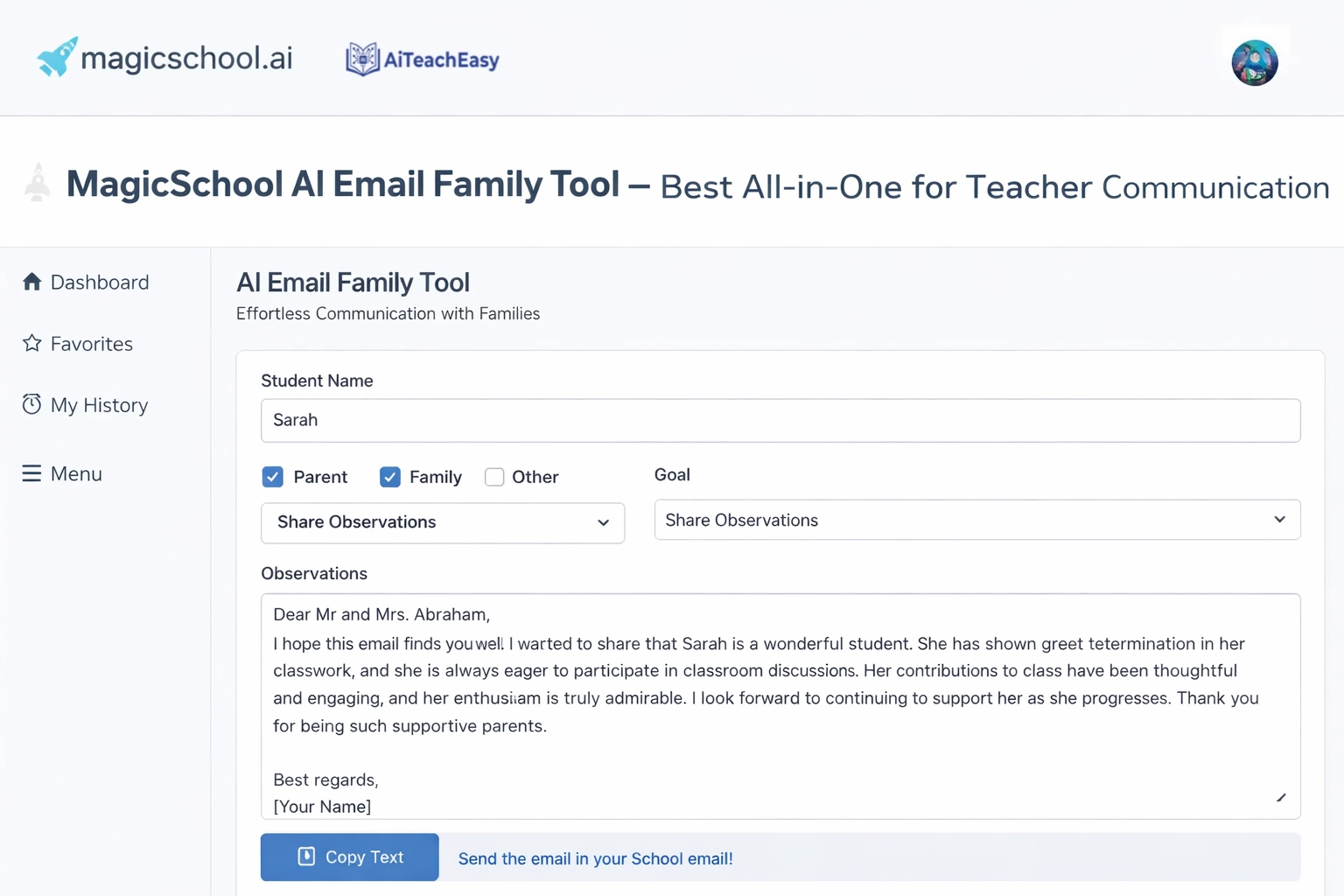 MagicSchool AI Email Family Tool – Best All-in-One for Teacher Communication