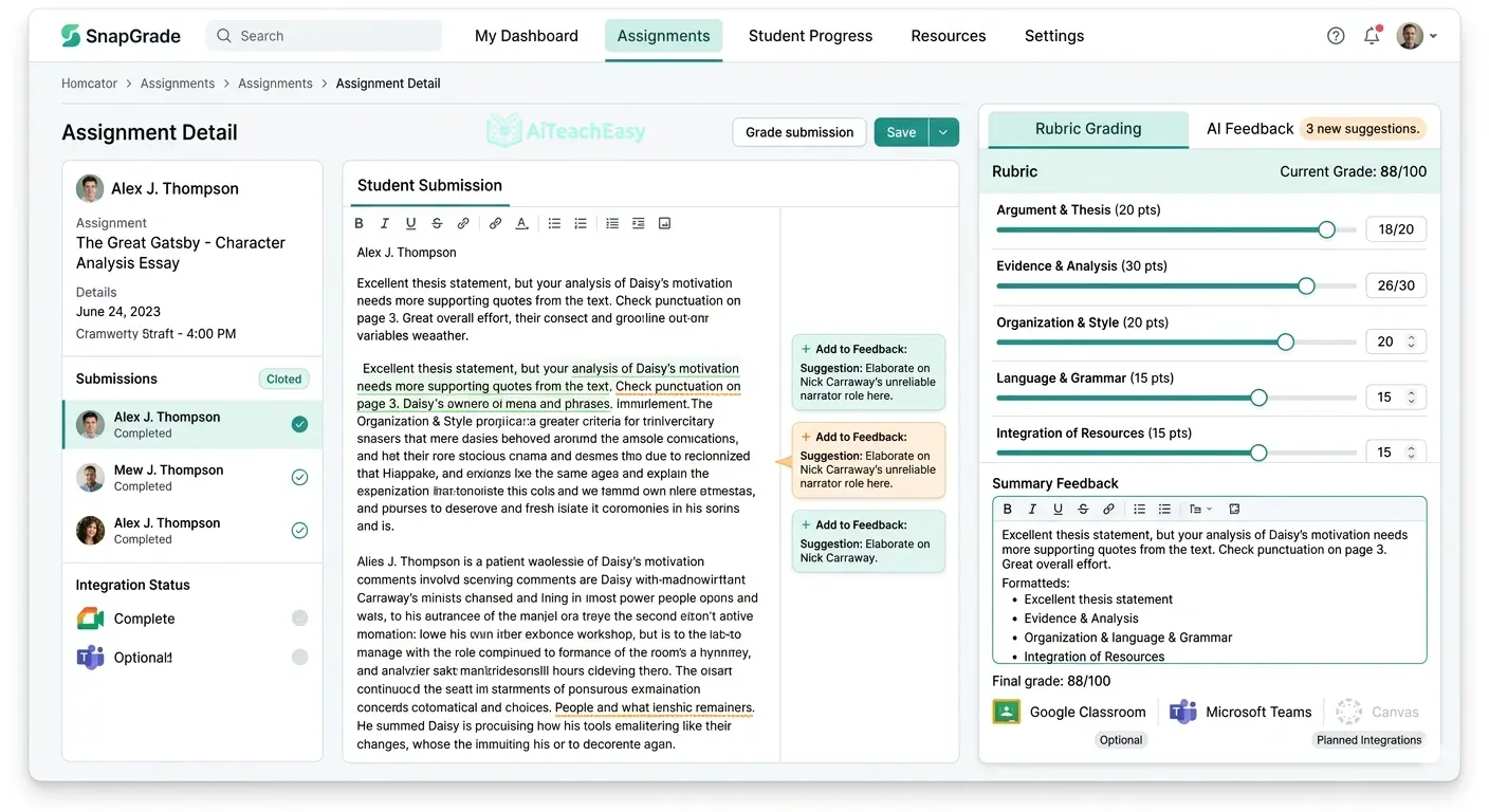 SnapGrade – Best for Quick Rubric-Based Feedback