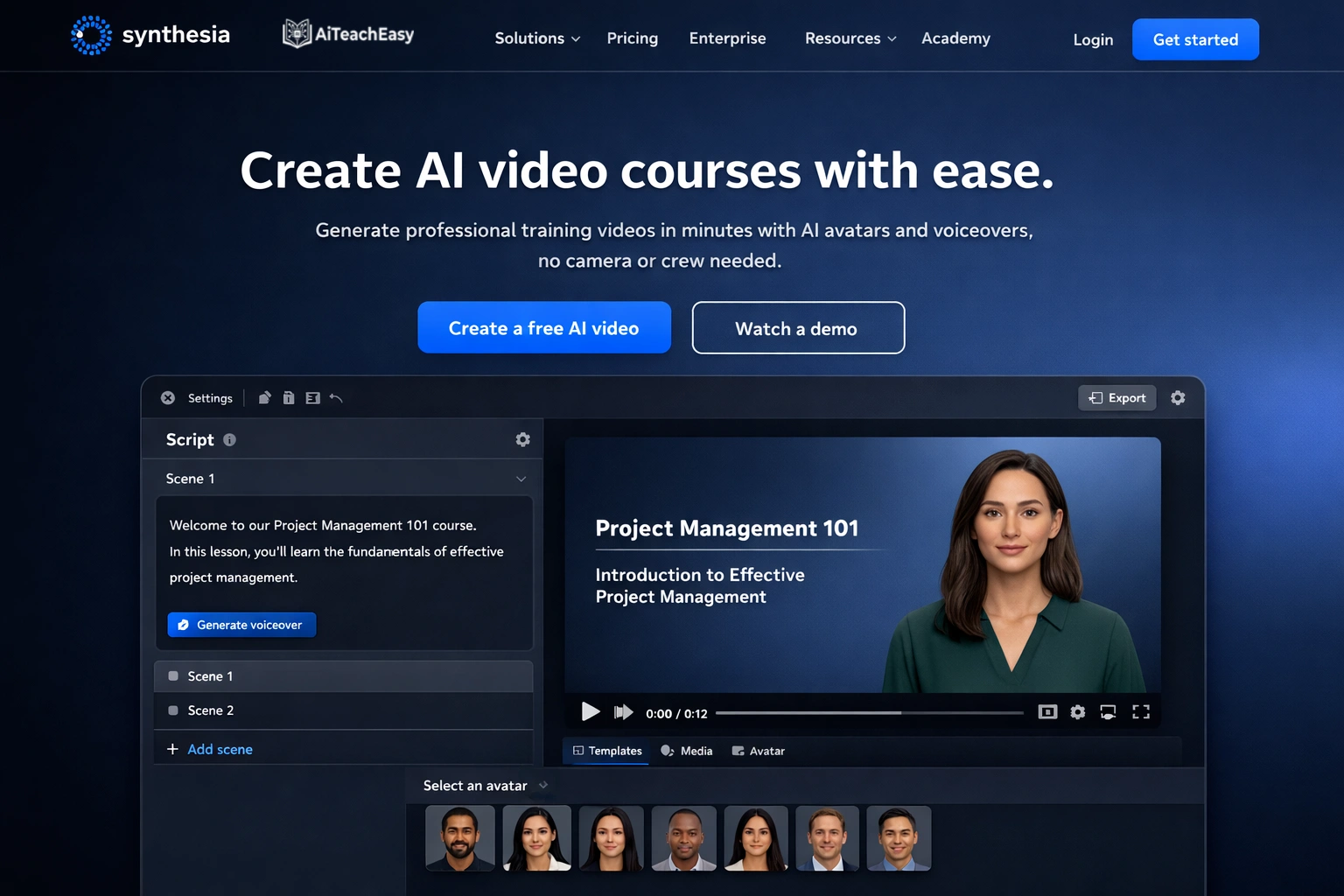 Synthesia – Best for AI Video Course Creation