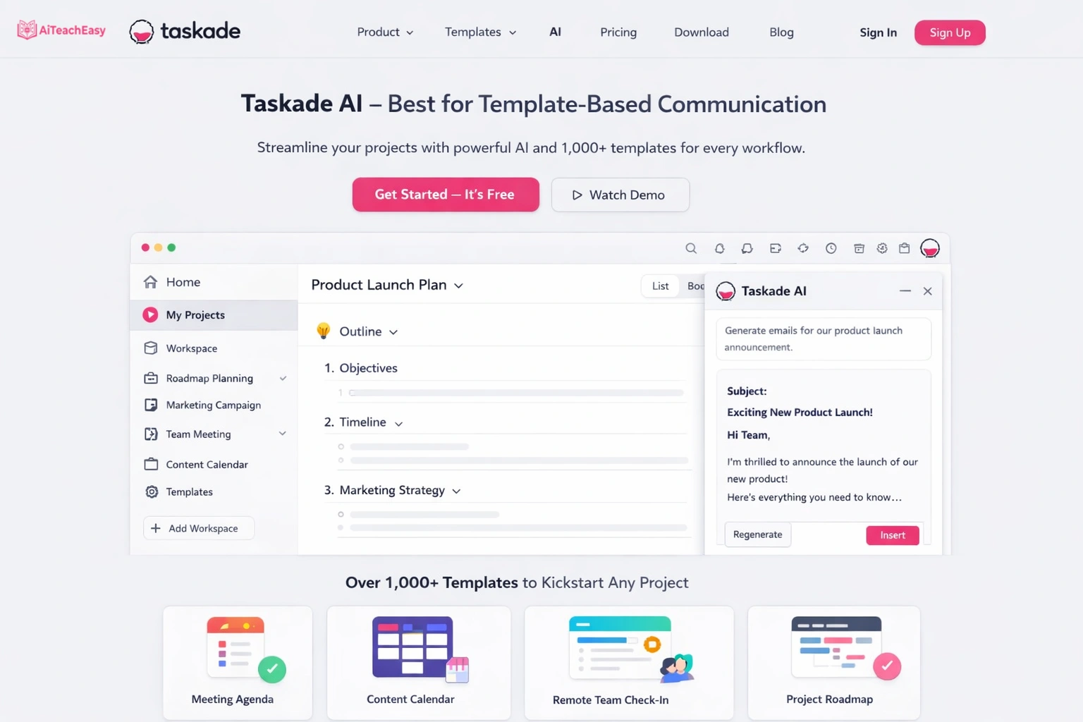 Taskade AI – Best for Template-Based Communication