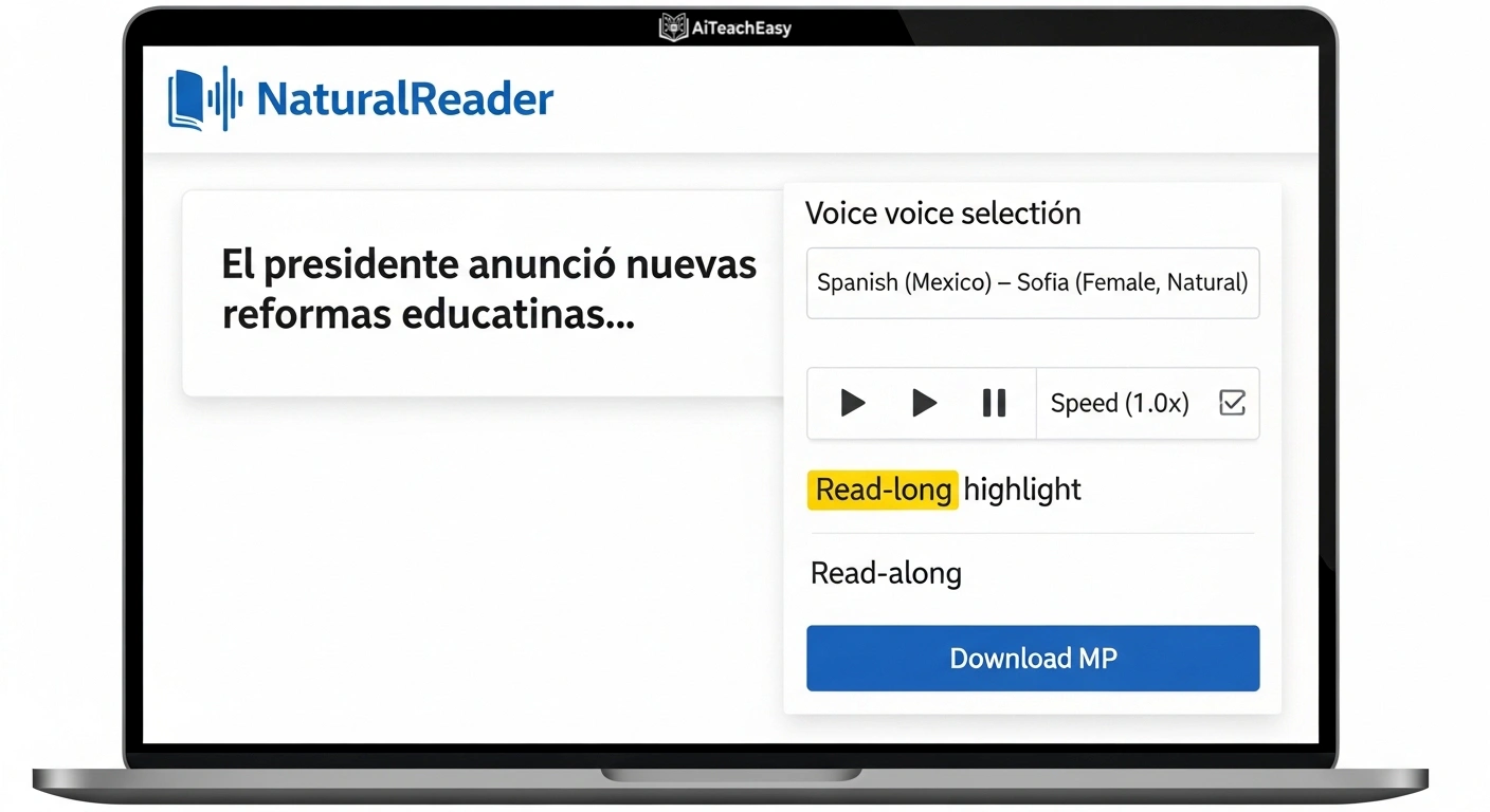 NaturalReader text-to-speech interface with playback controls