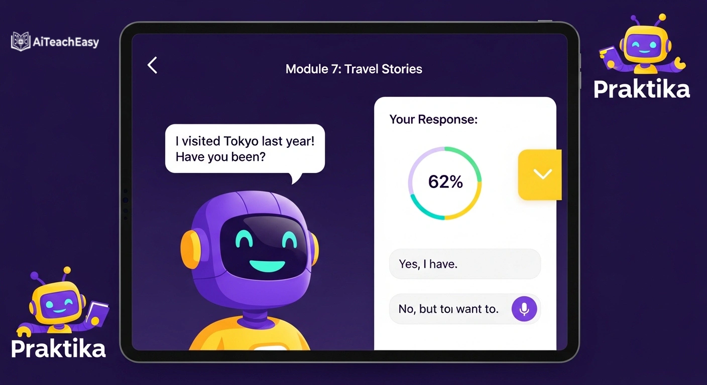 Praktika AI animated avatar conversation screen