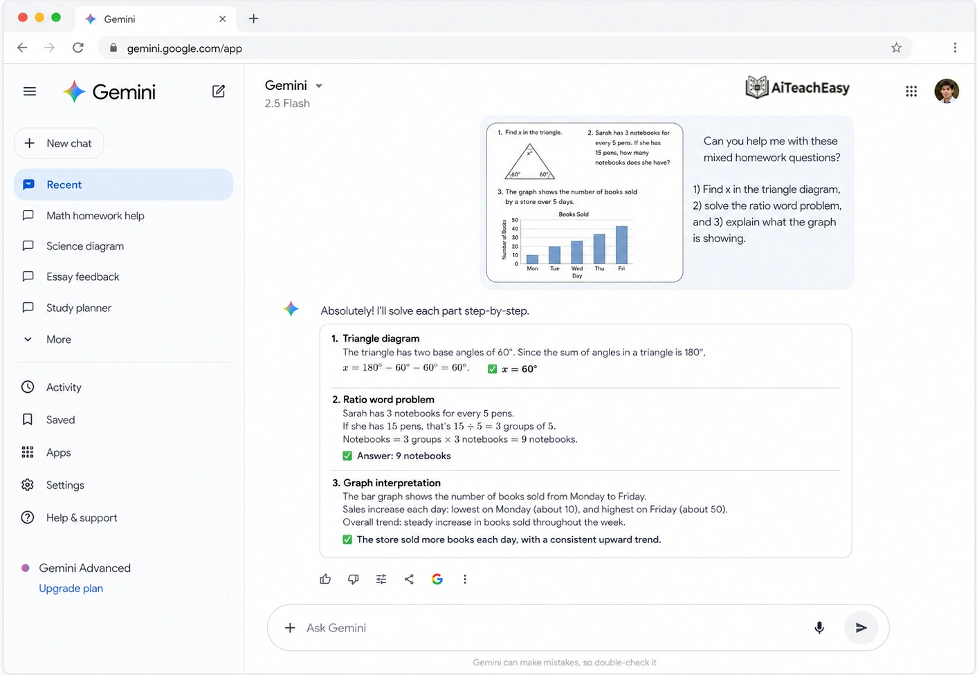 Google Gemini — Best for Visual Math, Diagrams, and Mixed Homework Questions