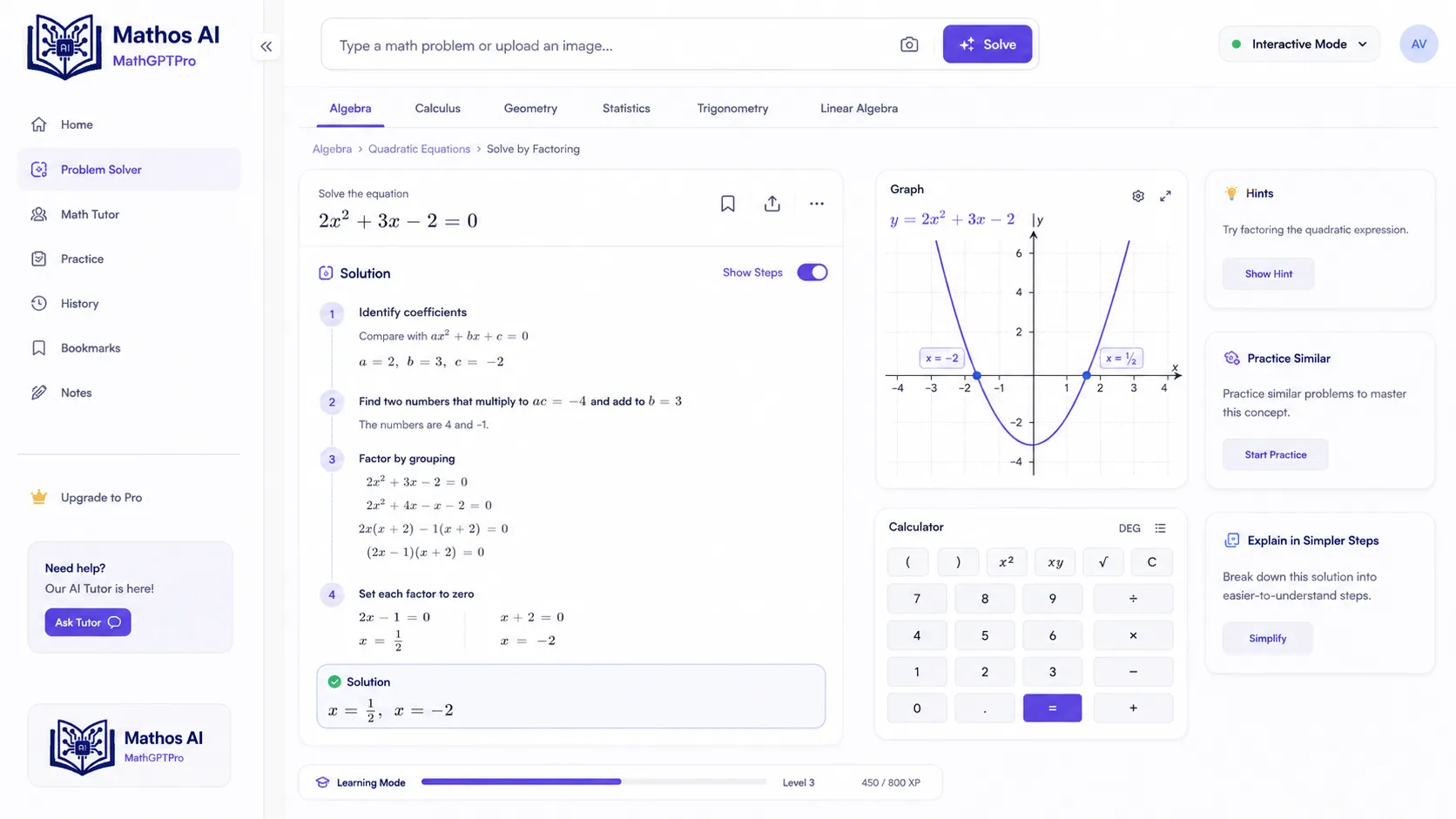 Mathos AI / MathGPTPro: Best Solvely Alternative for Interactive Math Solving