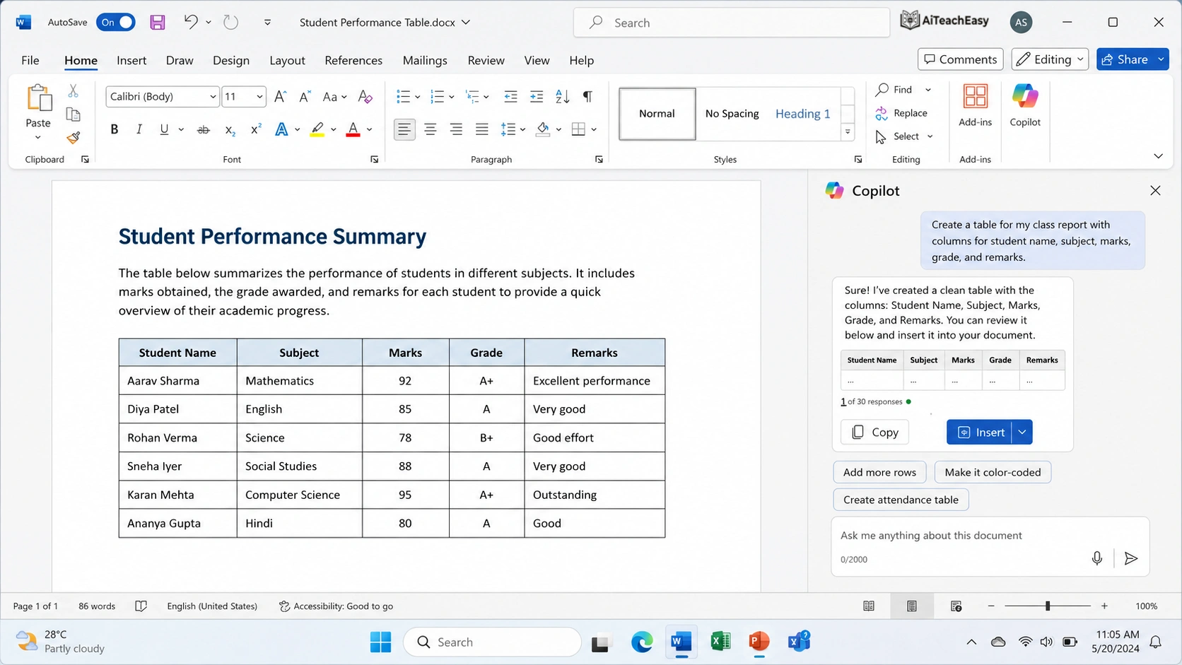 Use AI to Create Tables in MS Word