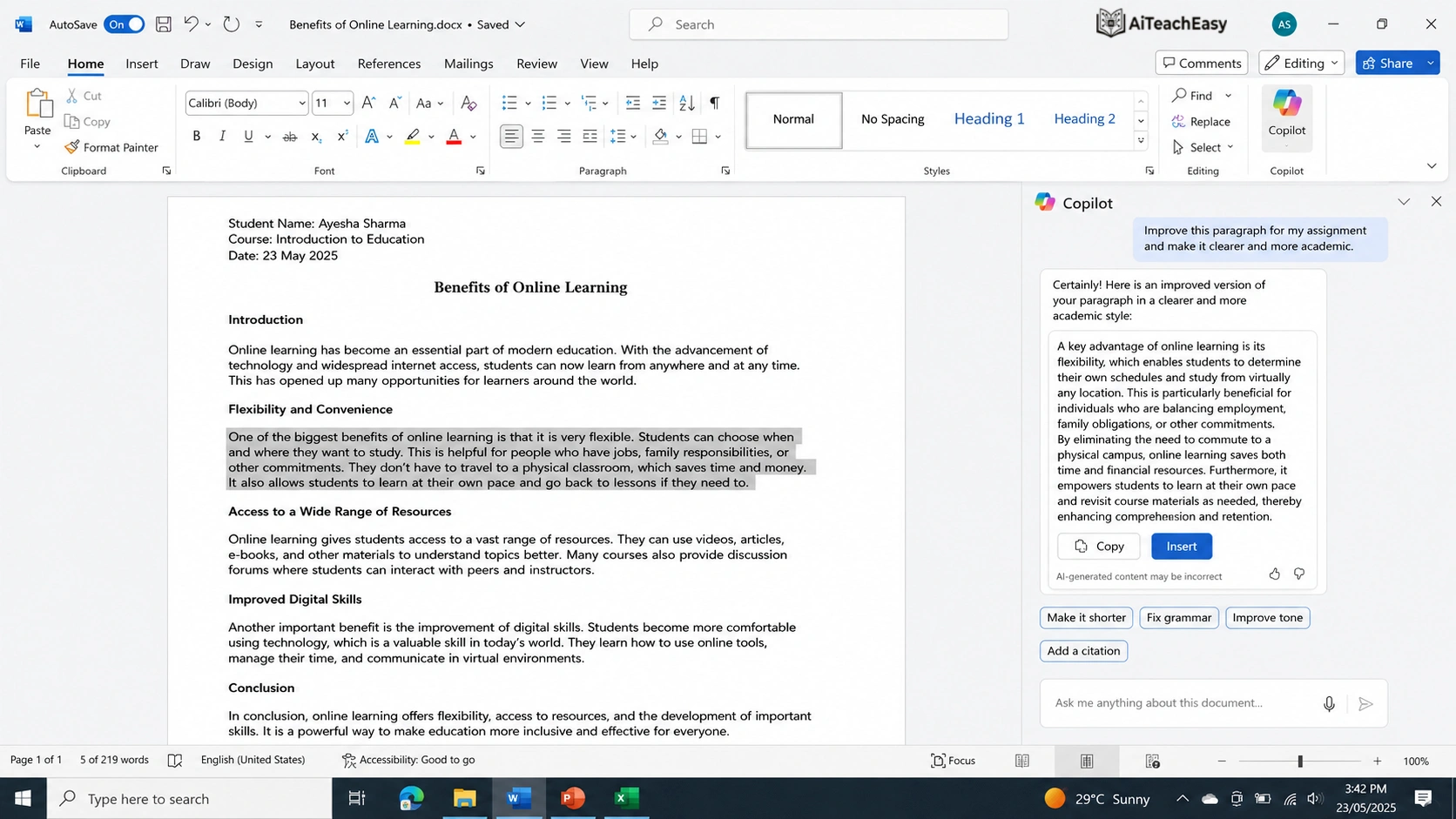 Use AI to Improve Assignment Writing in MS Word