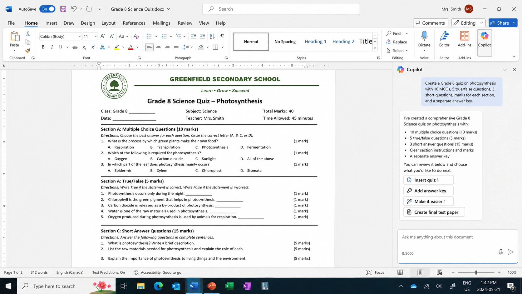 Use AI with MS Word to Create Quizzes and Tests