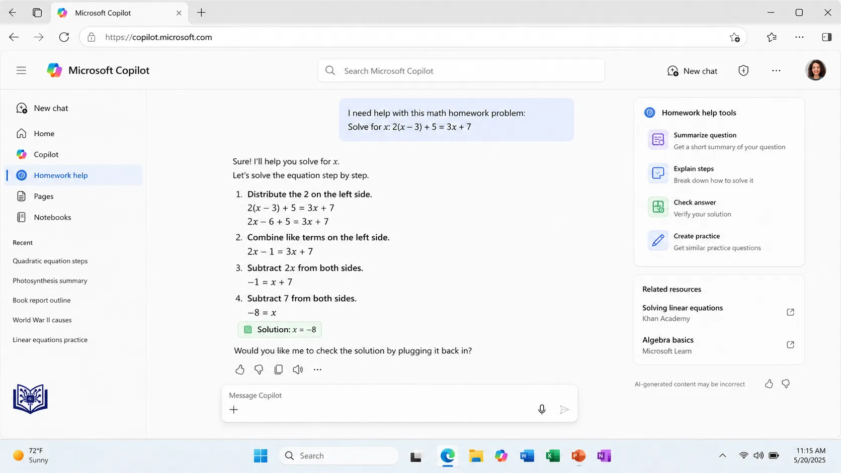 Use Copilot for Homework Help