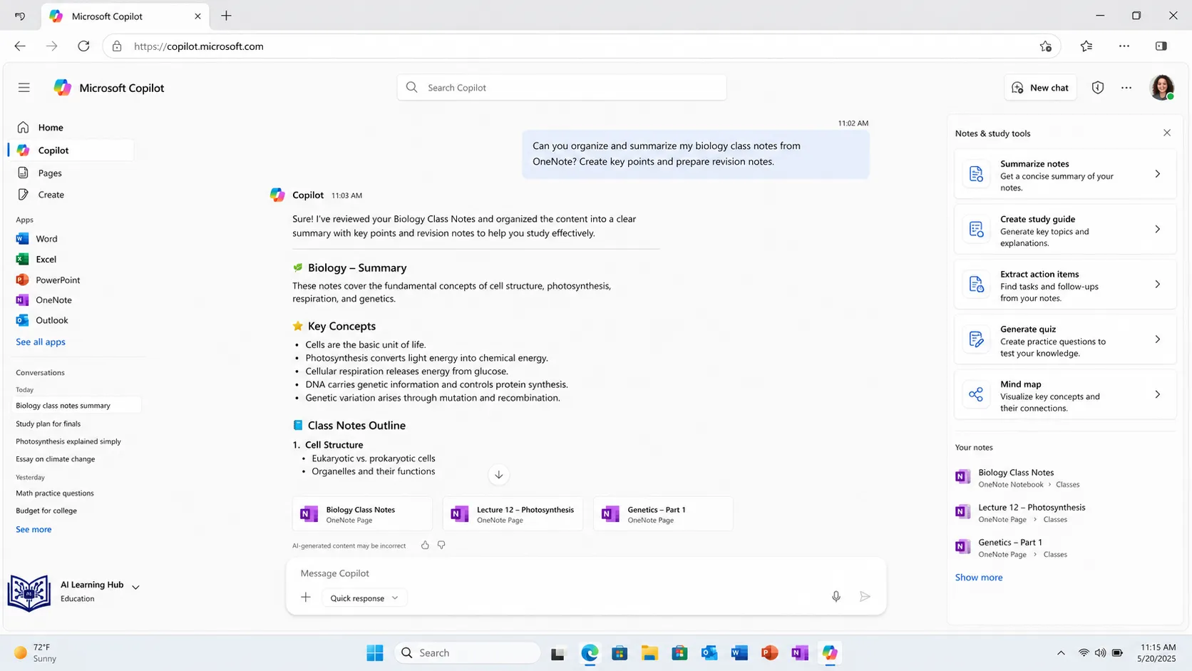 Use Copilot for OneNote and Class Notes