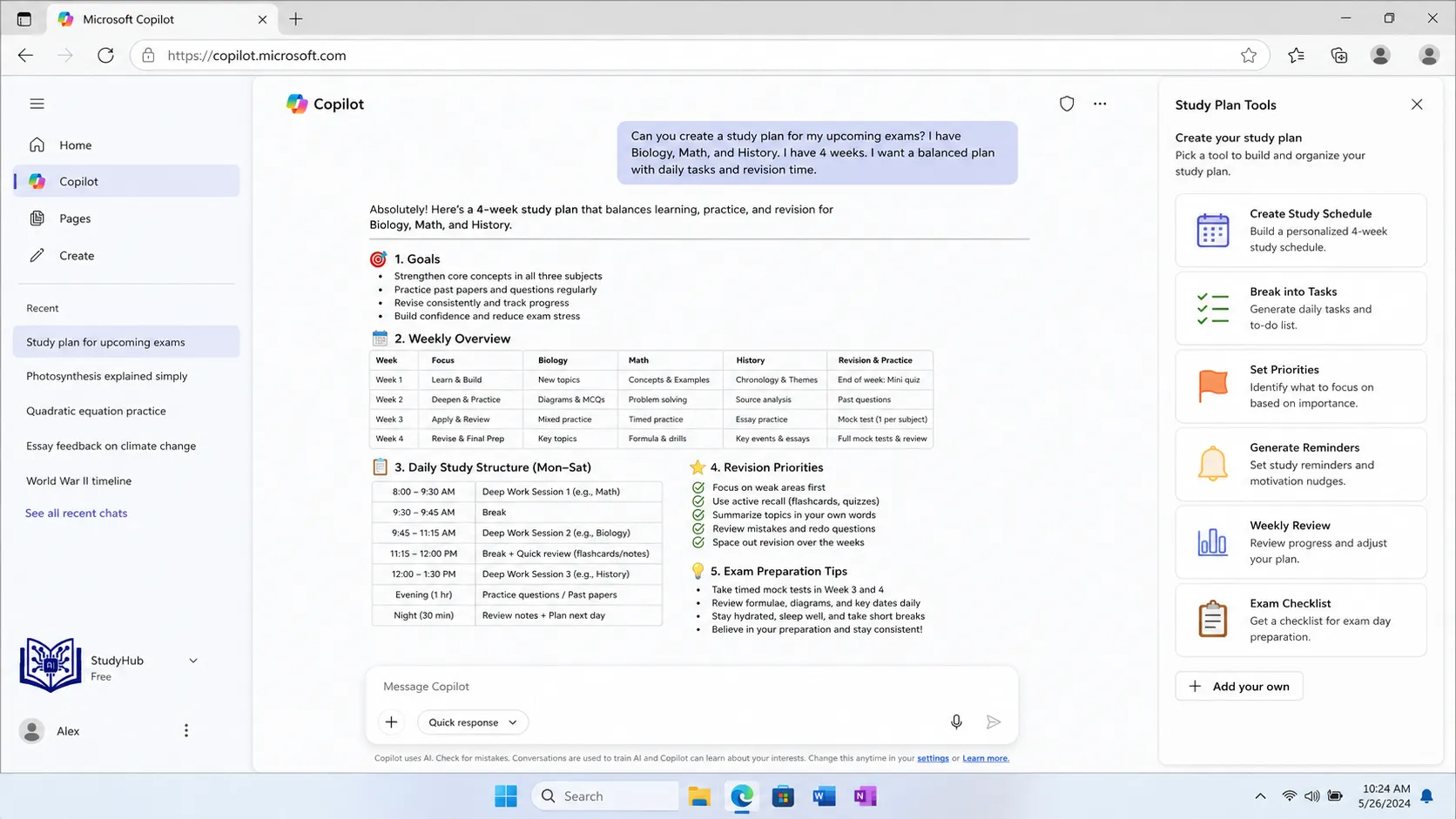 Use Copilot for Study Planning