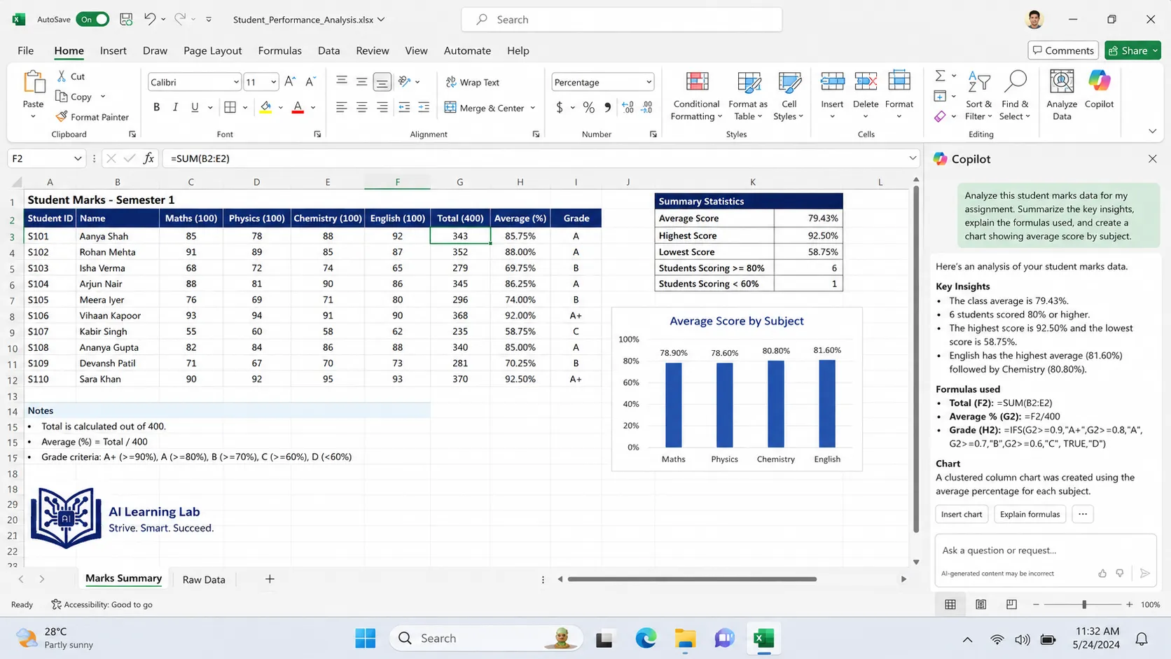Use Copilot in Excel for Assignments
