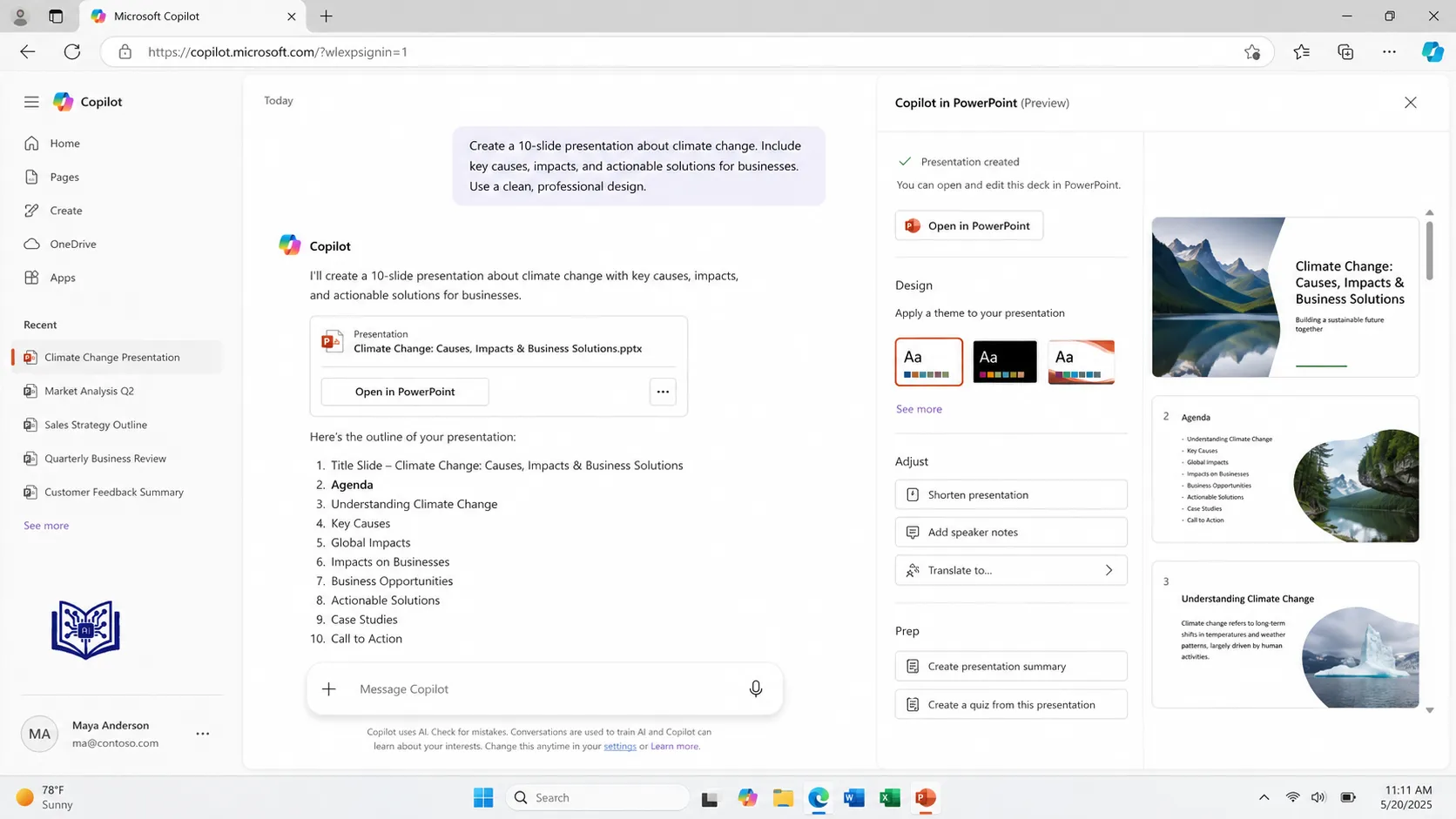 Use Copilot in PowerPoint for Presentations