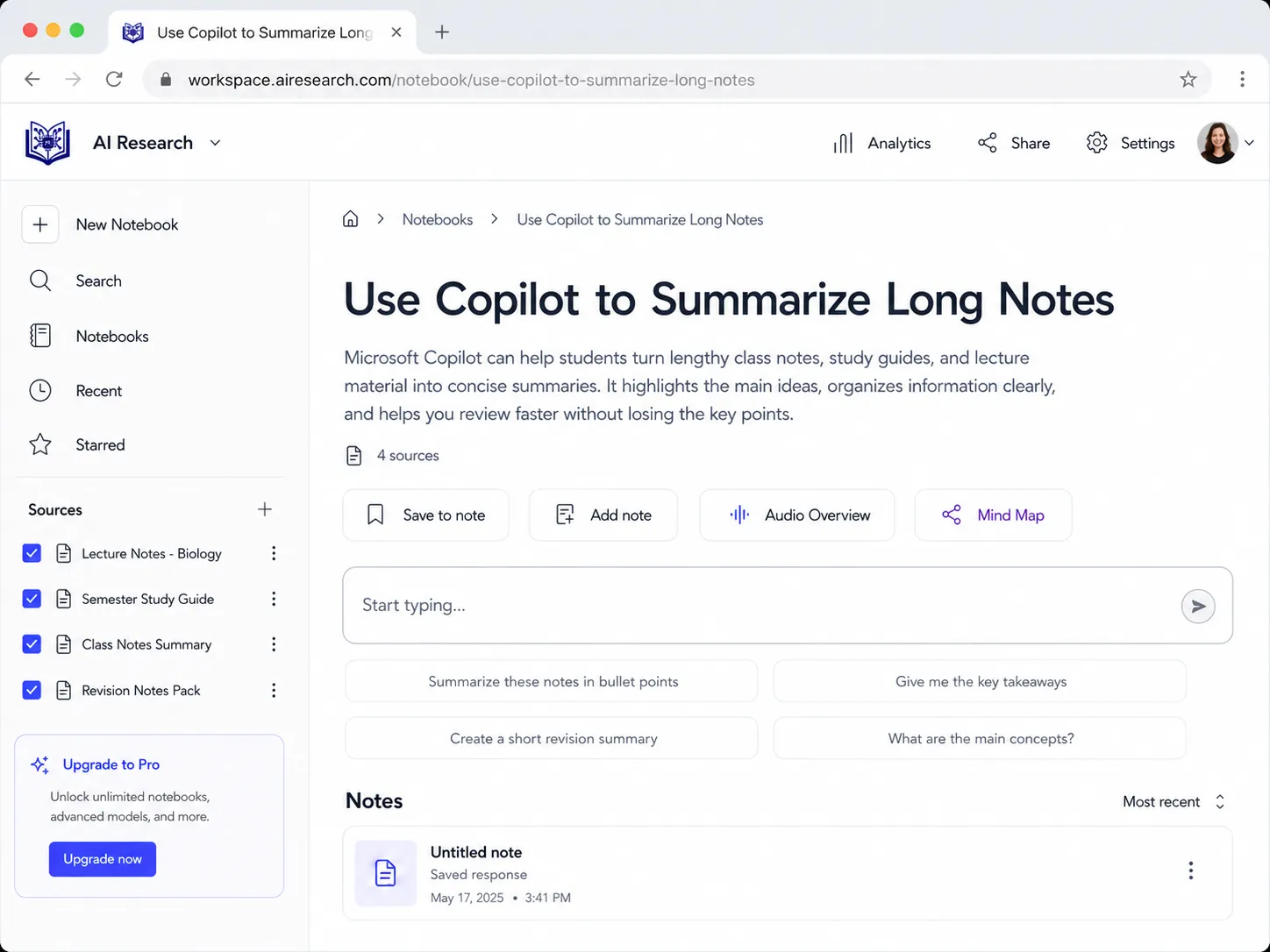 Use Copilot to Summarize Long Notes