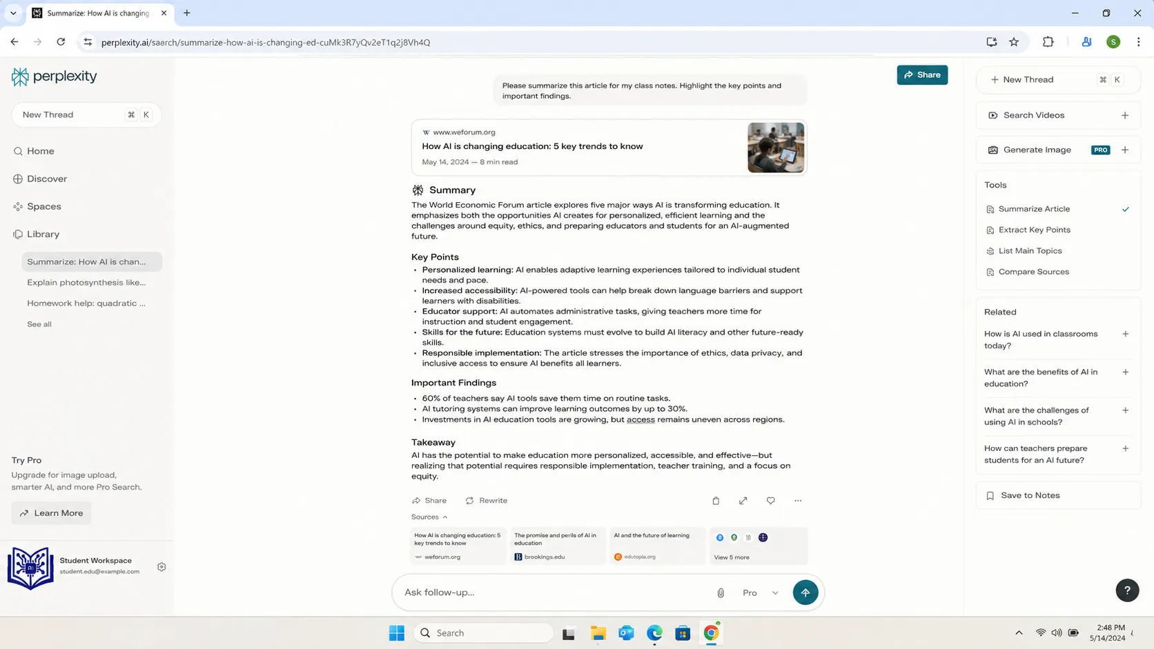 Use Perplexity to Summarize Articles