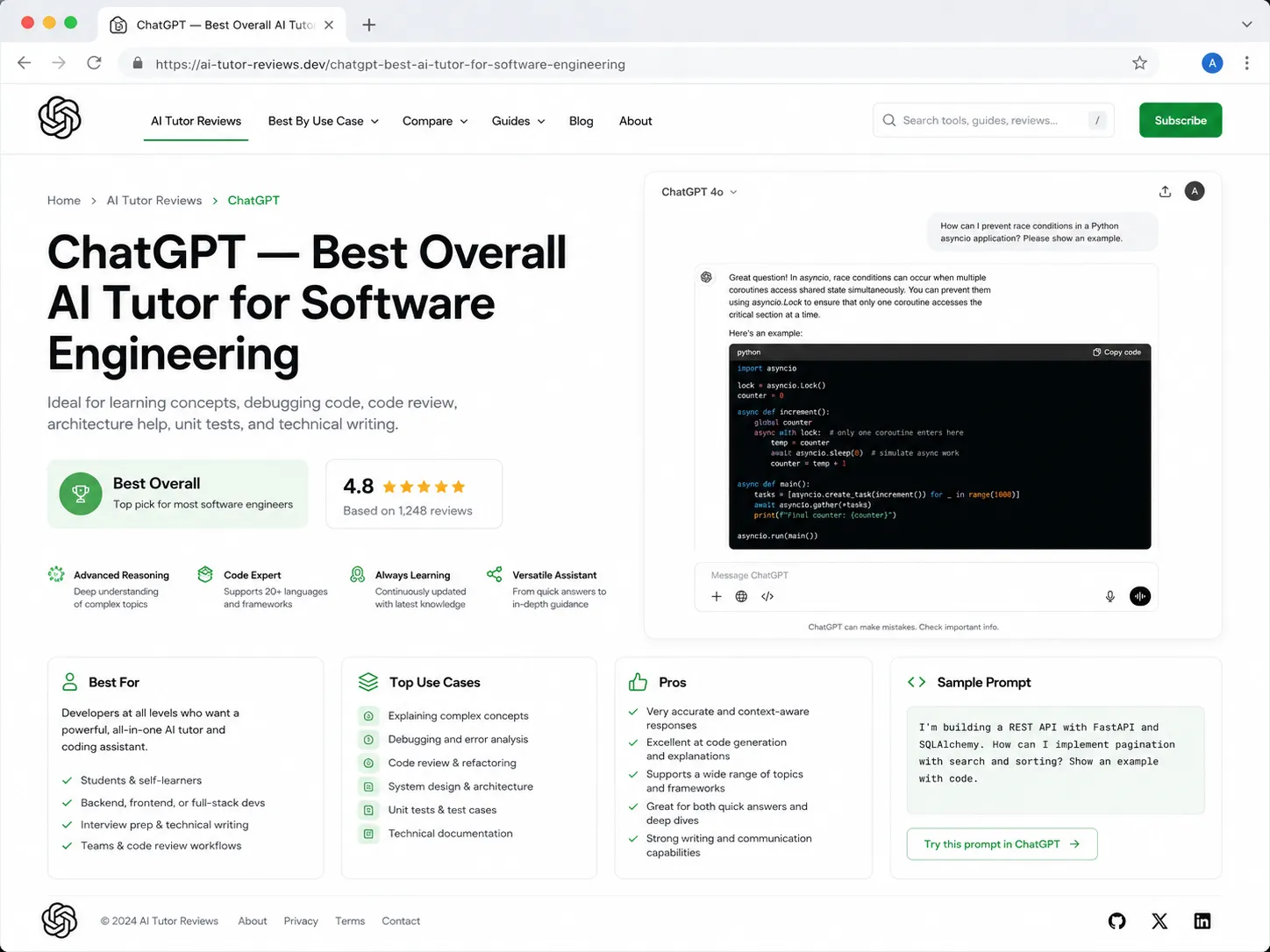 ChatGPT — Best Overall AI Tutor for Software Engineering