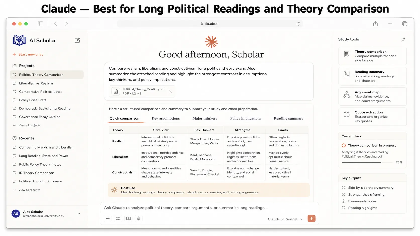 Claude — Best for Long Political Readings and Theory Comparison