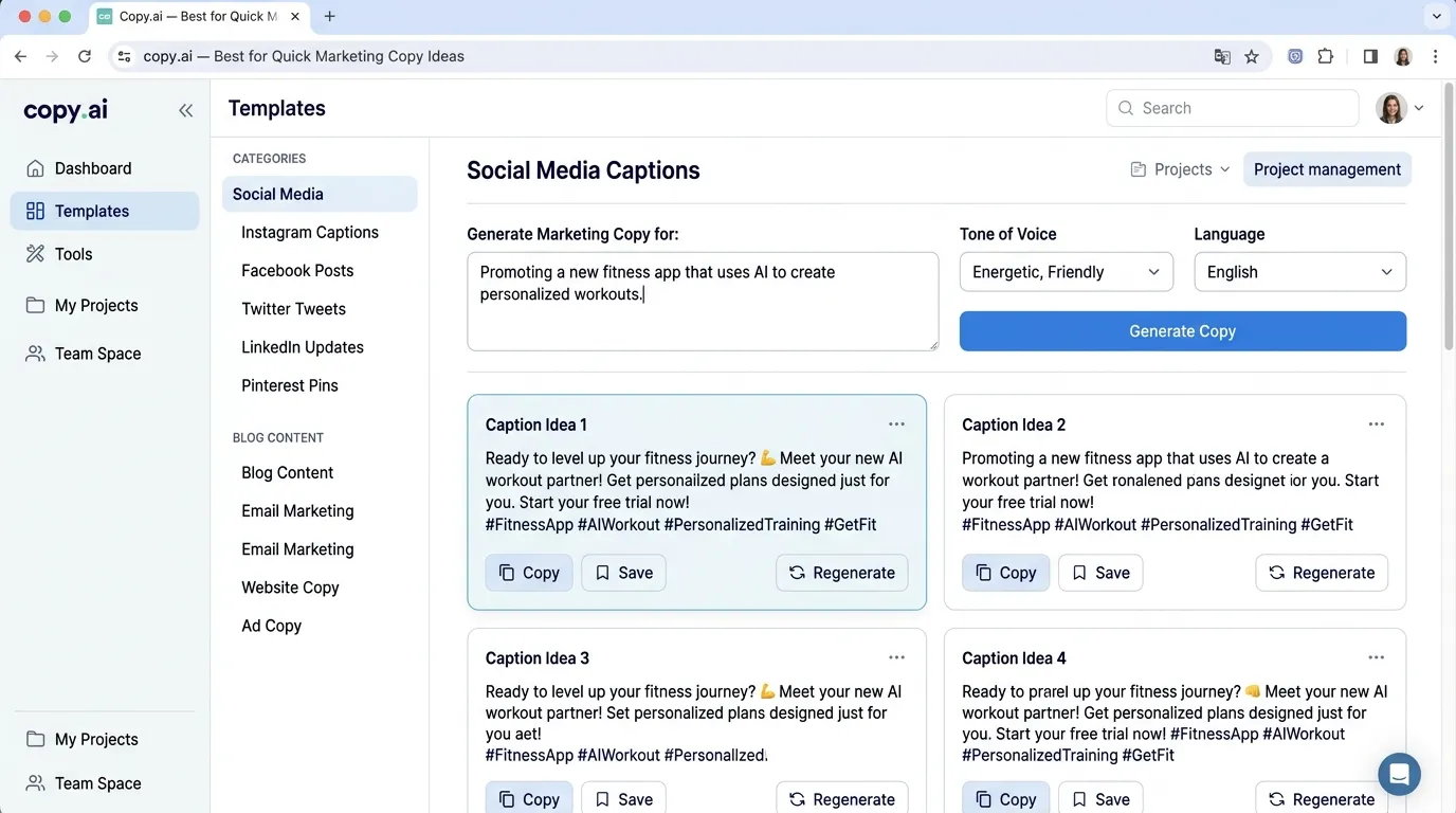 Copy.ai — Best for Quick Marketing Copy Ideas