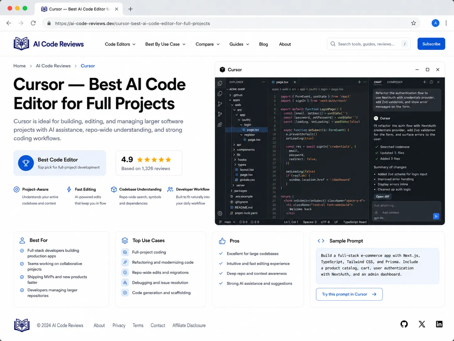 Cursor — Best AI Code Editor for Full Projects
