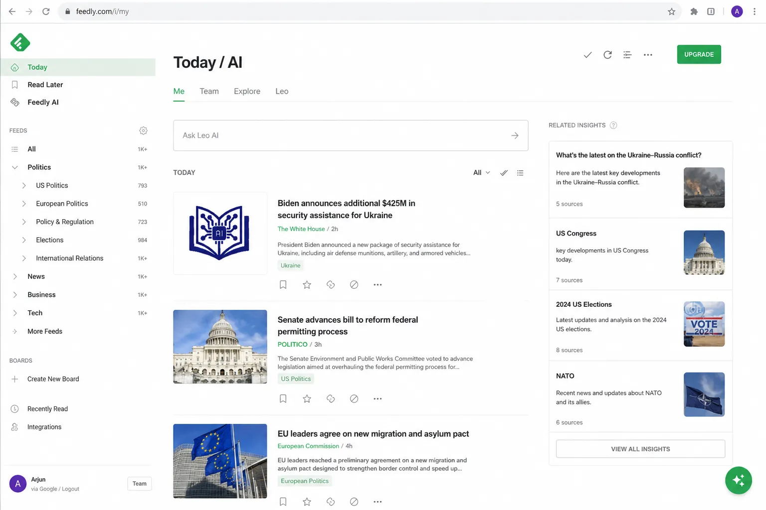 Feedly AI — Best for Political News Monitoring