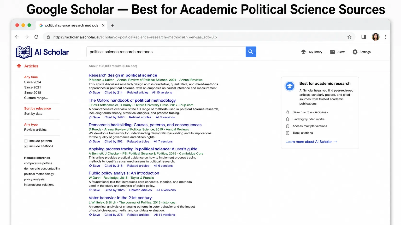 Google Scholar — Best for Academic Political Science Sources