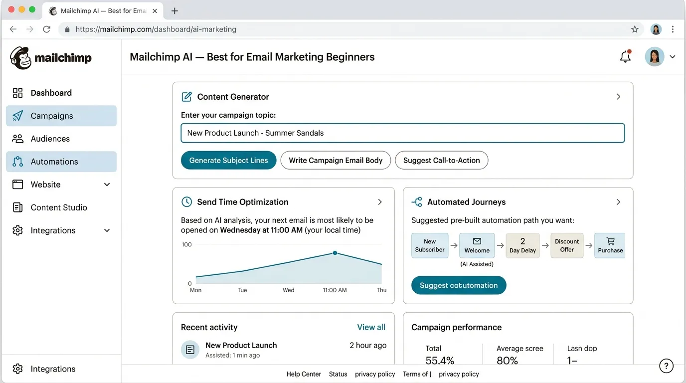 Mailchimp AI — Best for Email Marketing Beginners