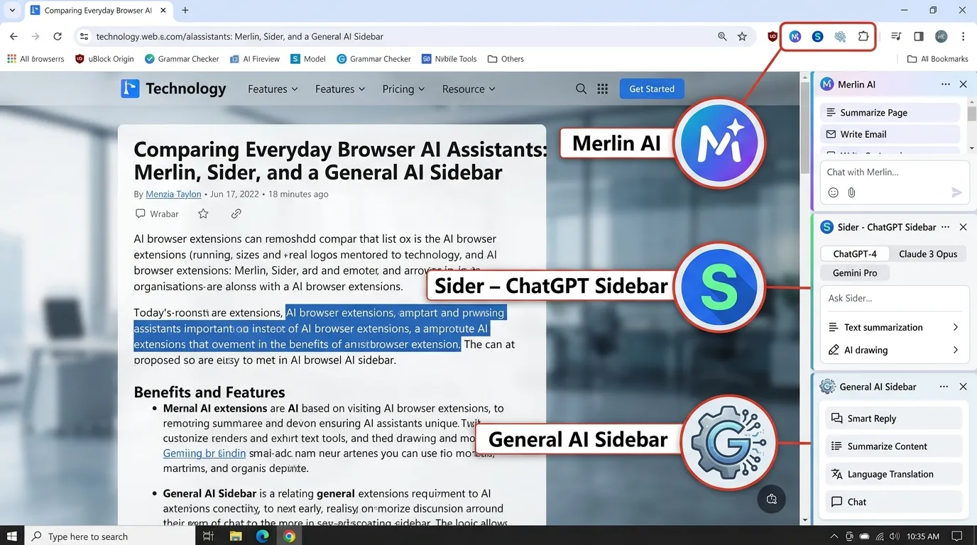 Merlin, Sider, and General AI Sidebar Extensions: Best for Everyday Browser AI Assistance