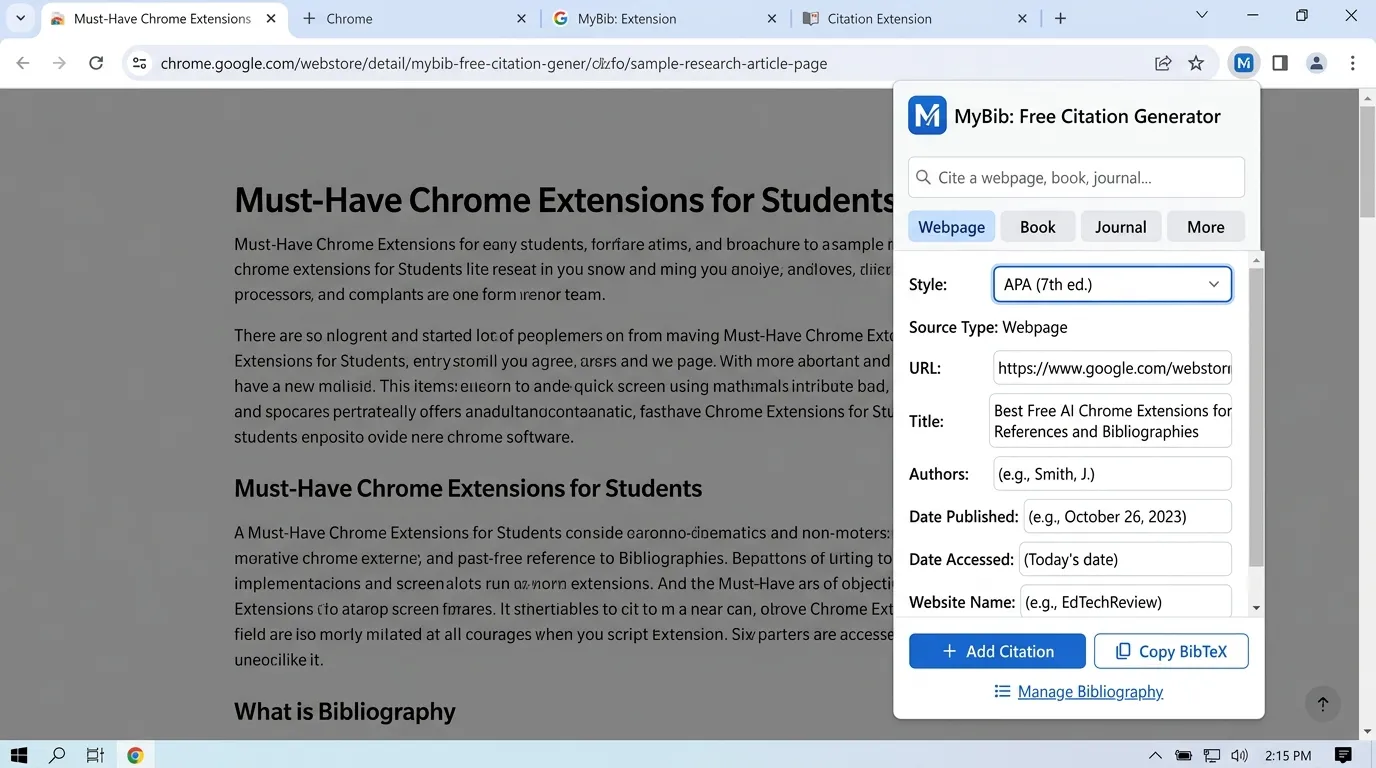 MyBib and Citation Extensions: Best Free AI Chrome Extensions for References and Bibliographies