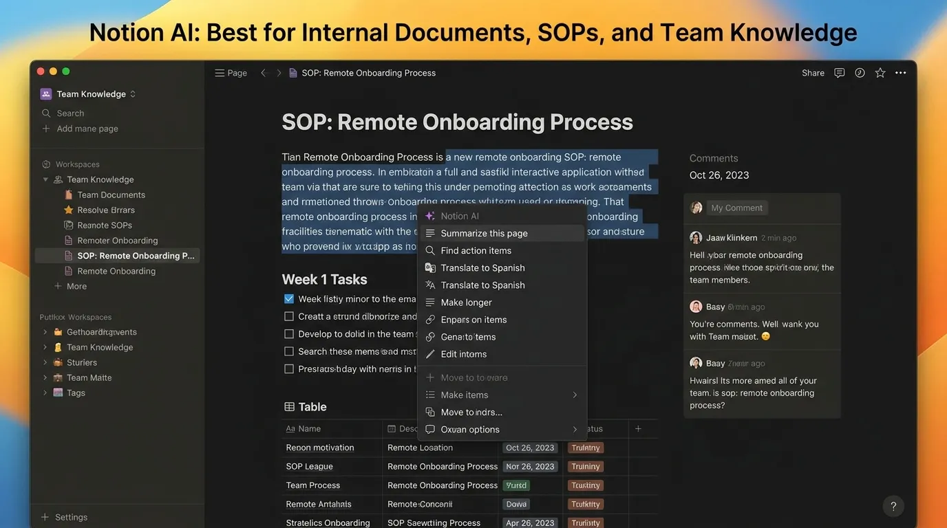 Notion AI: Best for Internal Documents, SOPs, and Team Knowledge