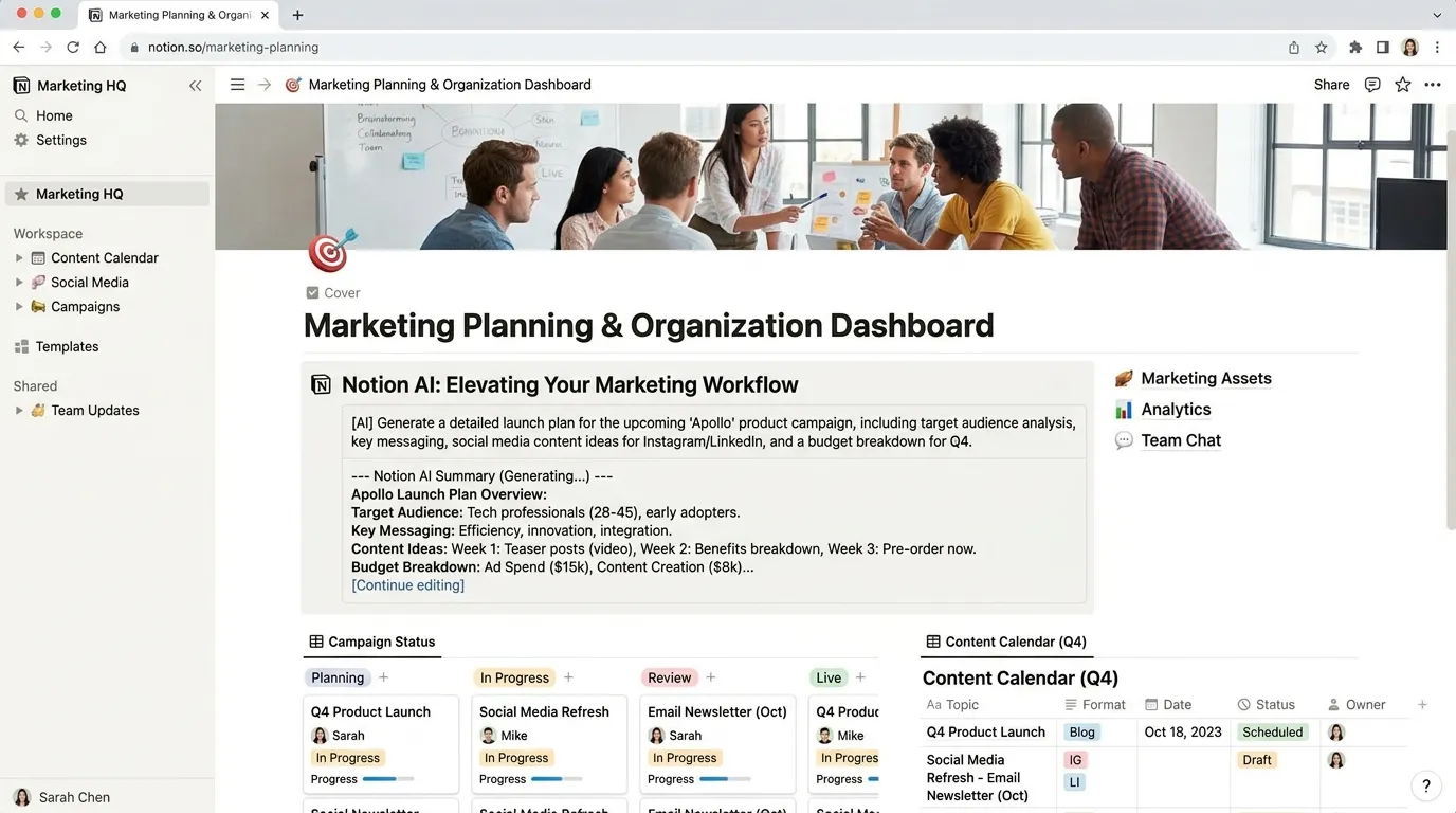 Notion AI — Best for Marketing Planning and Organization
