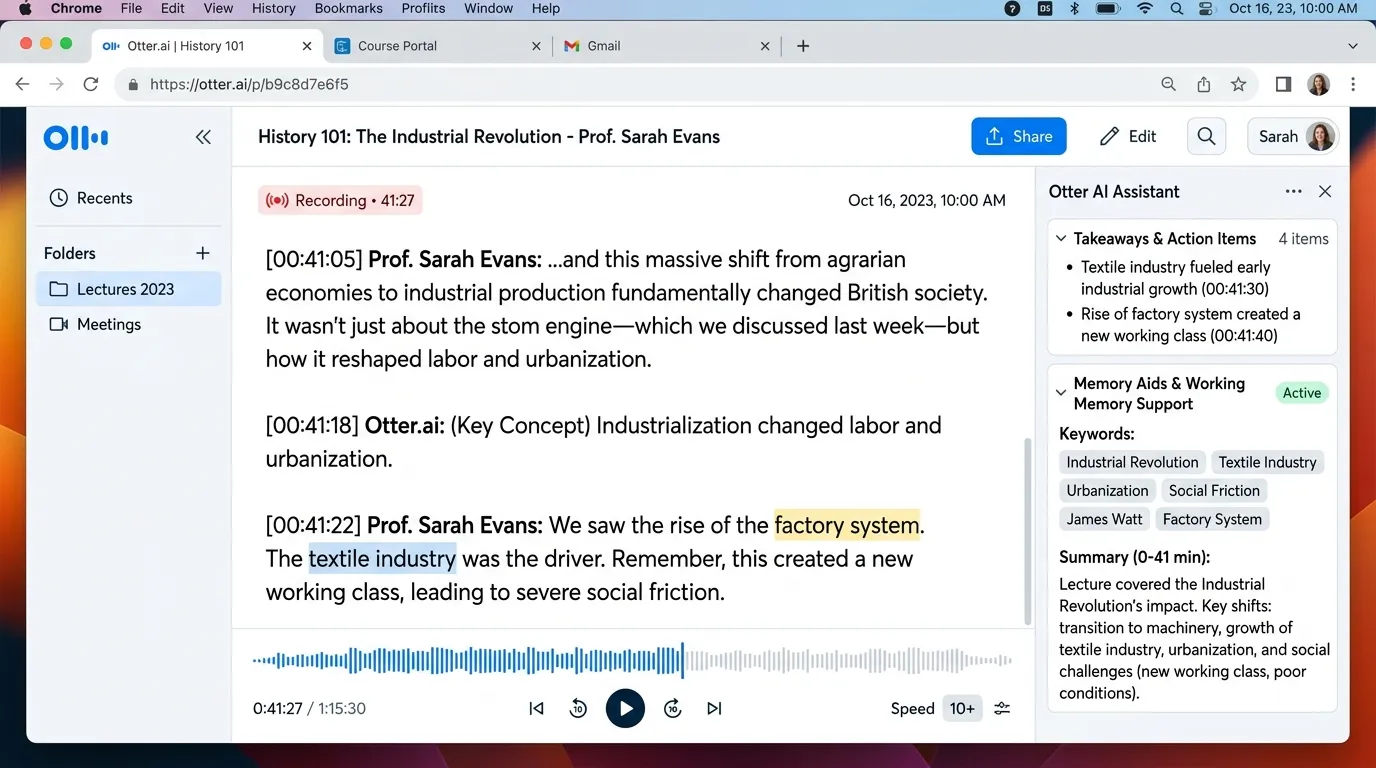 Otter.ai and AI Note Takers: Best for Lecture Notes and Working Memory Support