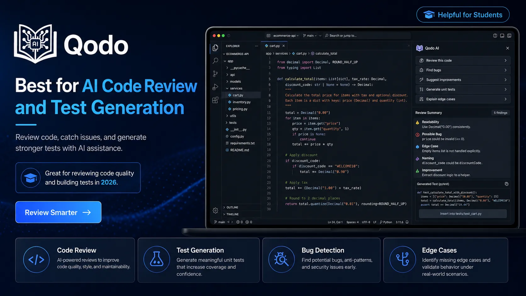 Qodo — Best for AI Code Review and Test Generation