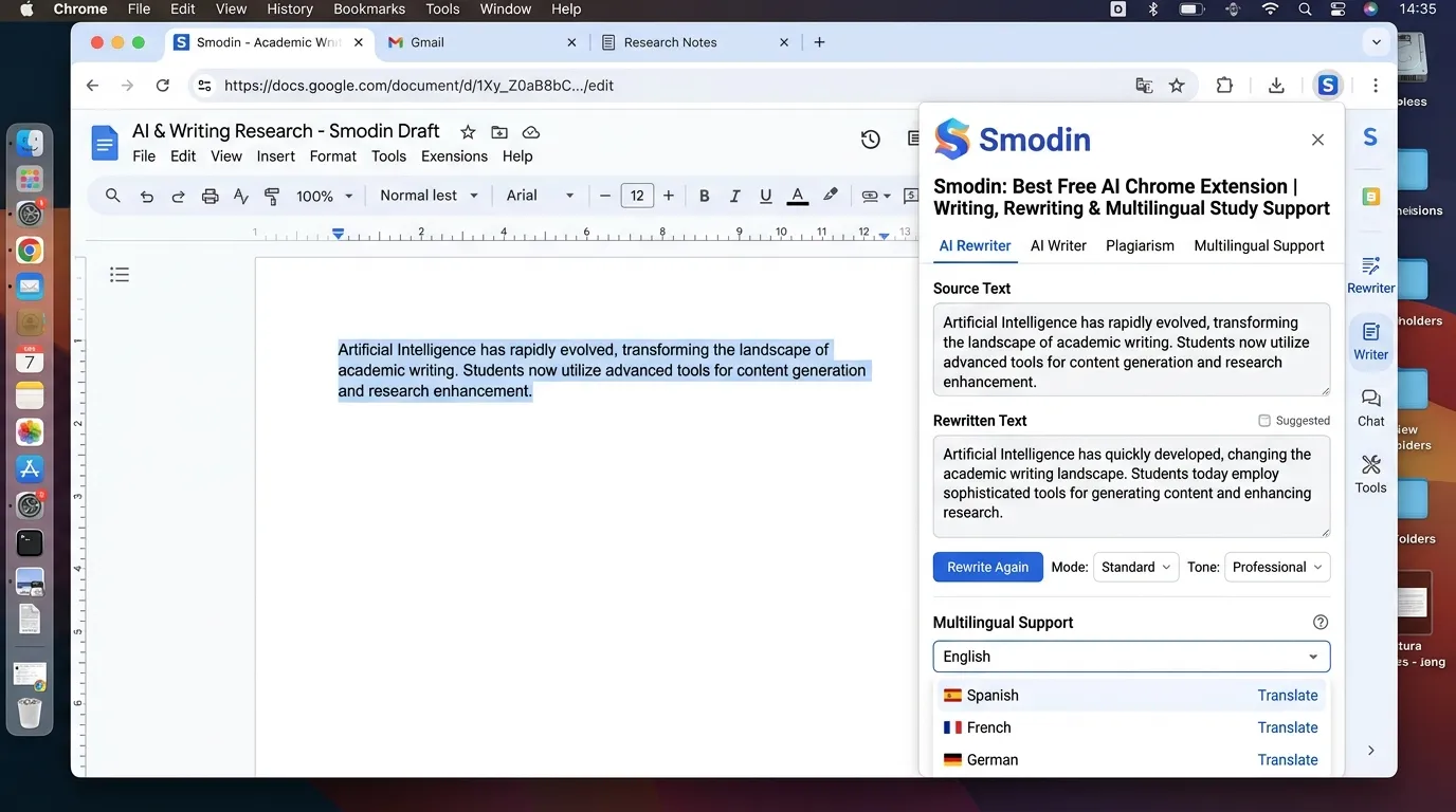 Smodin: Best Free AI Chrome Extension for Writing, Rewriting, and Multilingual Study Support