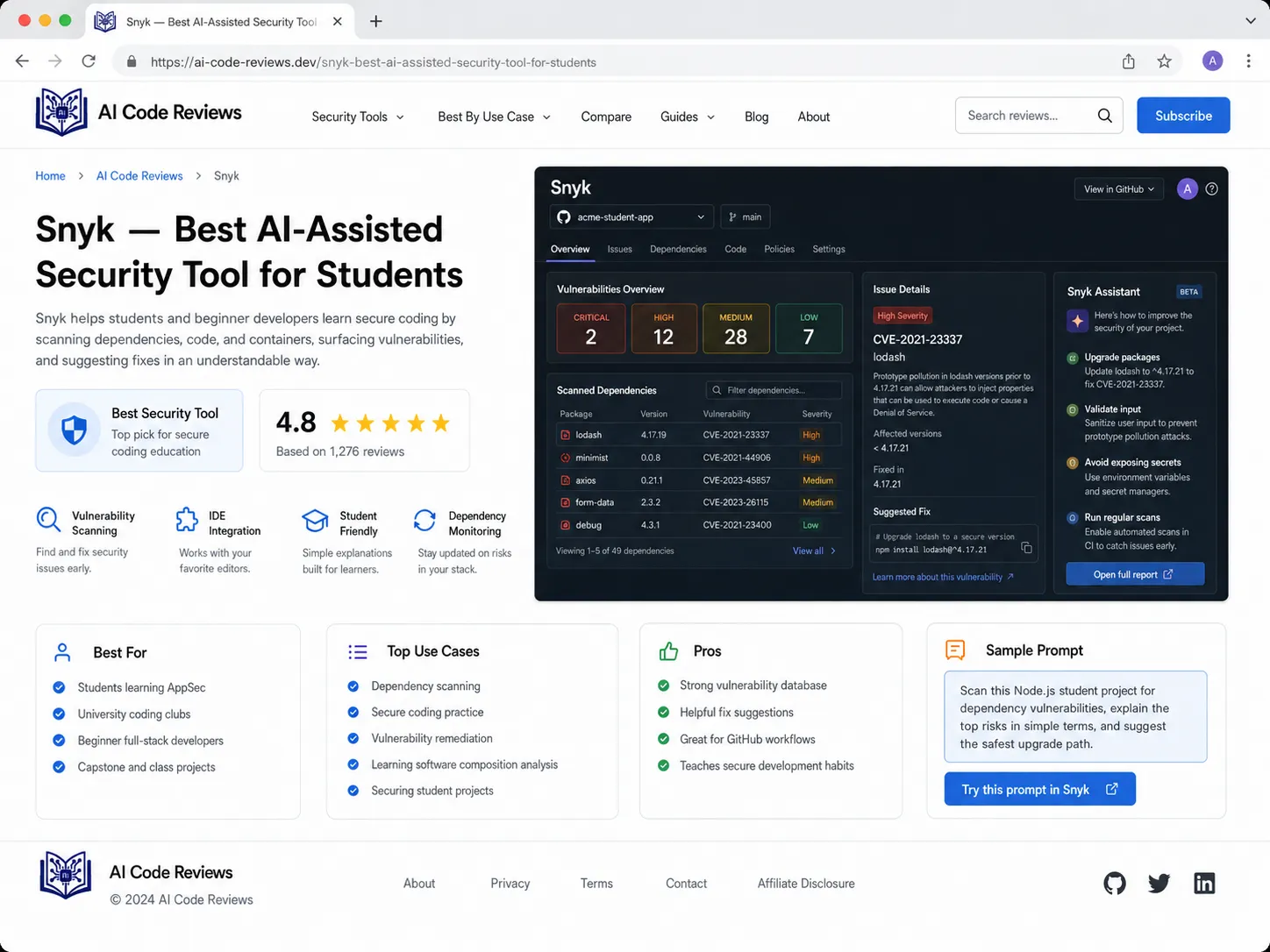 Snyk — Best AI-Assisted Security Tool for Students