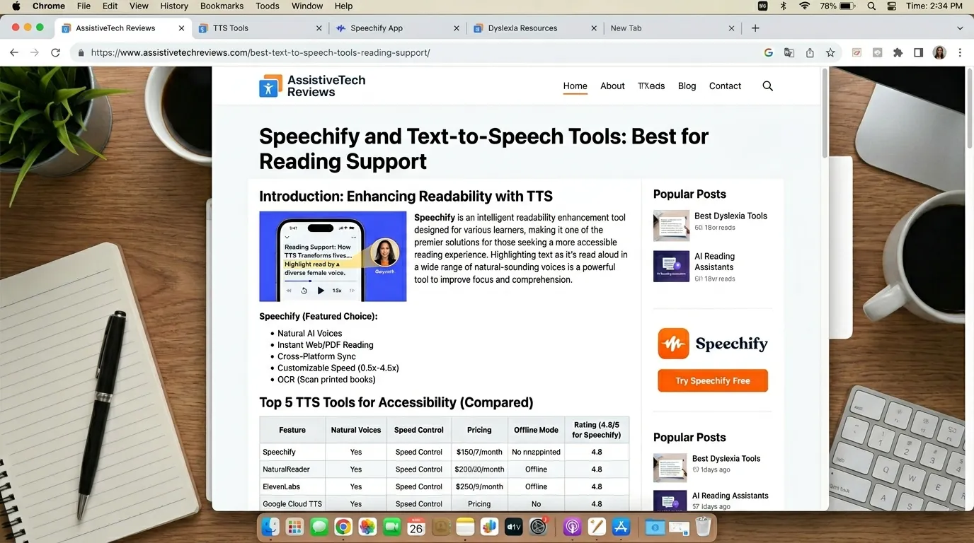 Speechify and Text-to-Speech Tools: Best for Reading Support