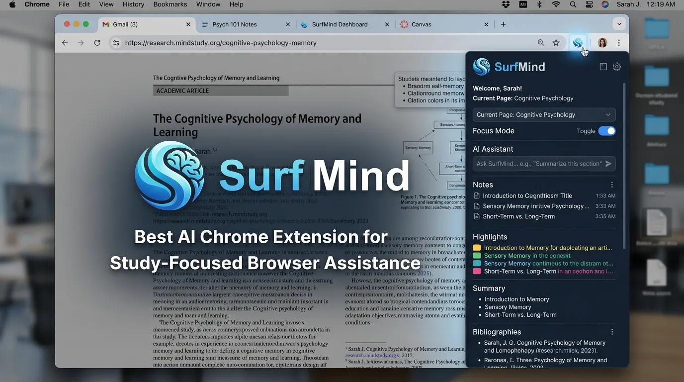 SurfMind: Best AI Chrome Extension for Study-Focused Browser Assistance