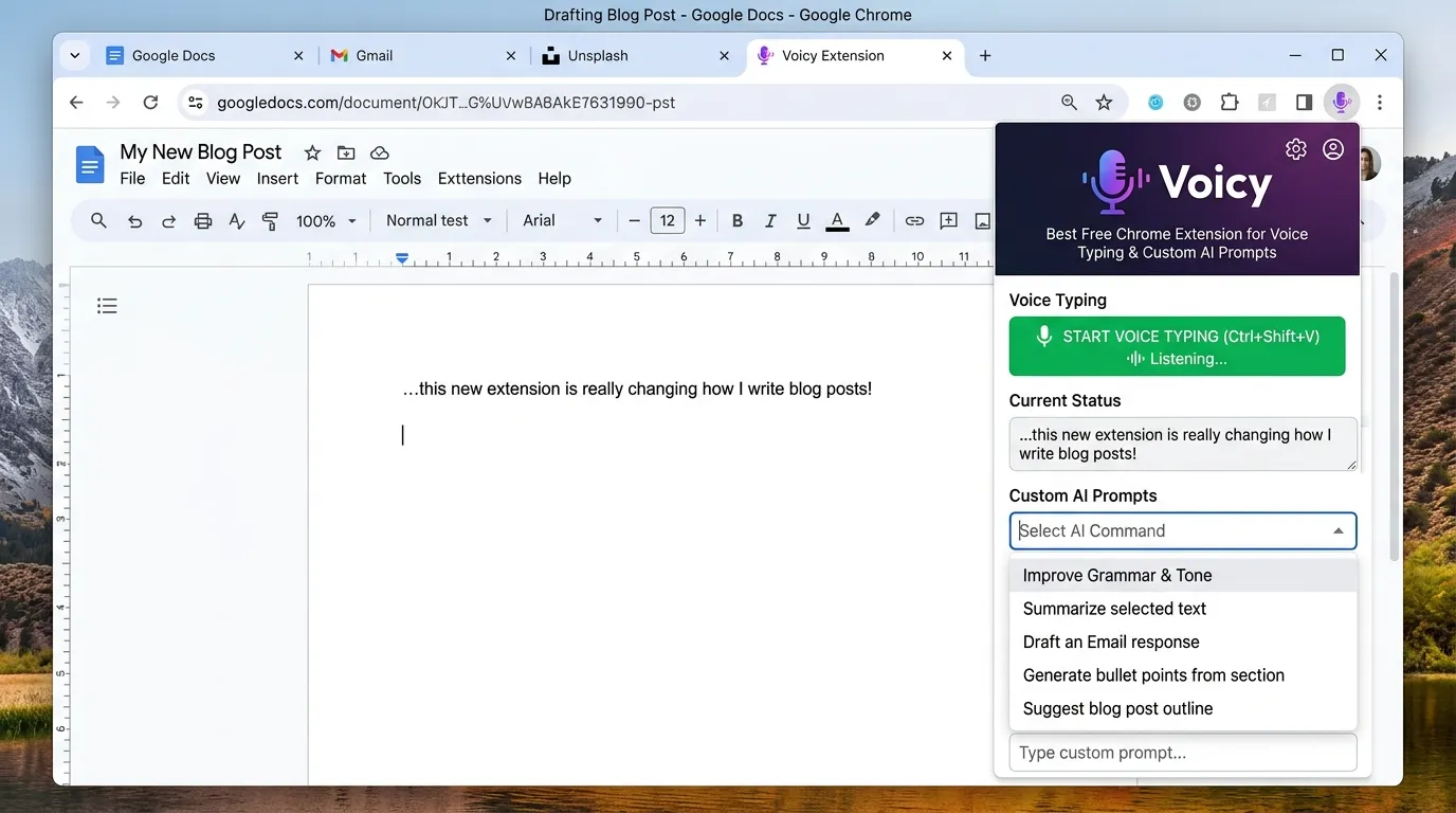 Voicy: Best Free Chrome Extension for Voice Typing and Custom AI Prompts