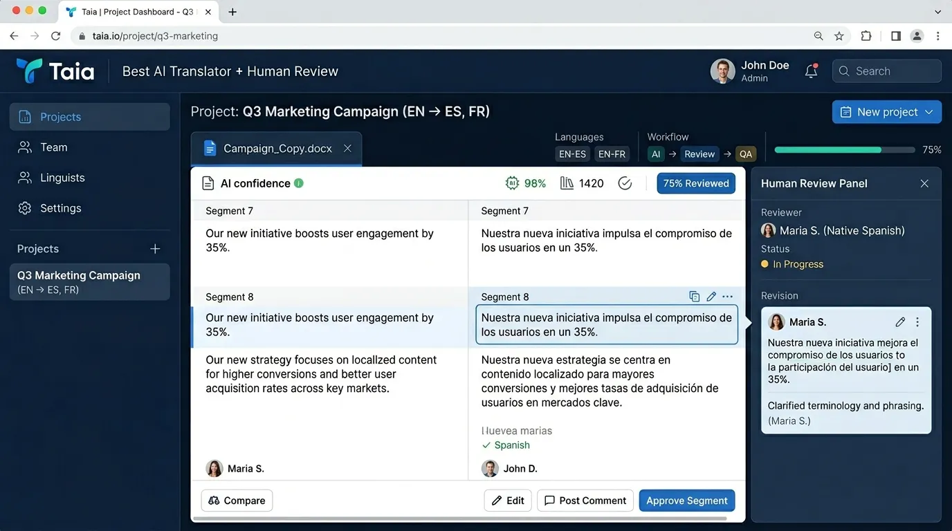 Taia: Best AI Translator with Human Review Options